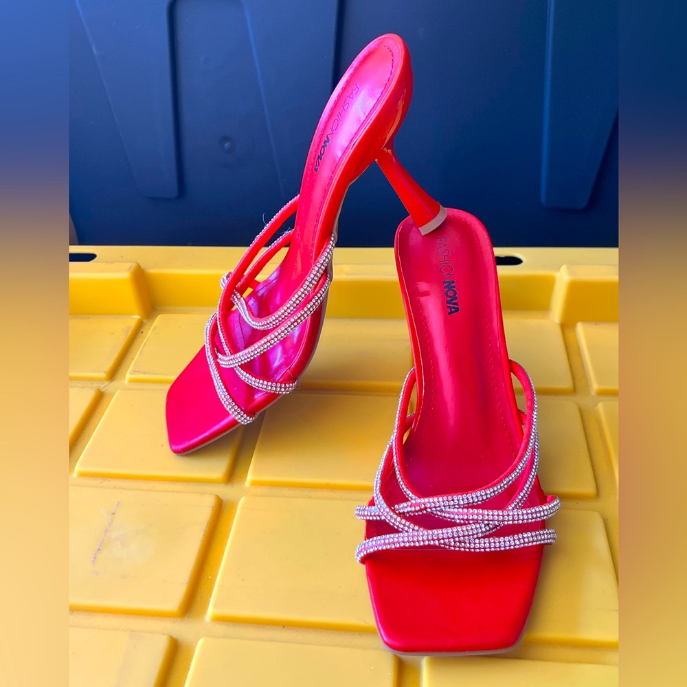 Fashion Nova Red Rhinestone Strappy Heels BNWOT